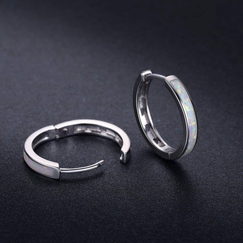 CUOKA MIRACLE Hoop Earrings for Women Hinged Huggie Earrings Simulated Opal Earrings Hypoallergenic Earrings for Sensitive Ears 925 Sterling Silver Earrings for Women Jewelry for Women - Image 3
